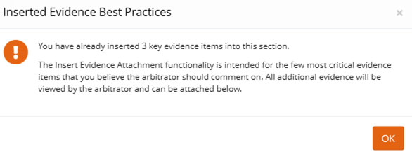 Screenshot of Inserted Evidence Best Practices