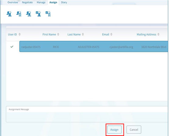 Screenshot assignee area